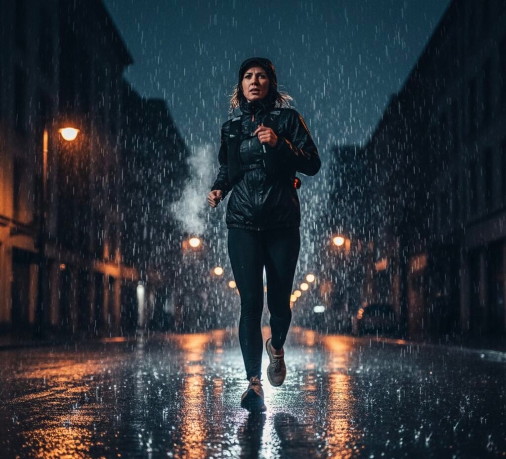 Corredora bajo la lluvia