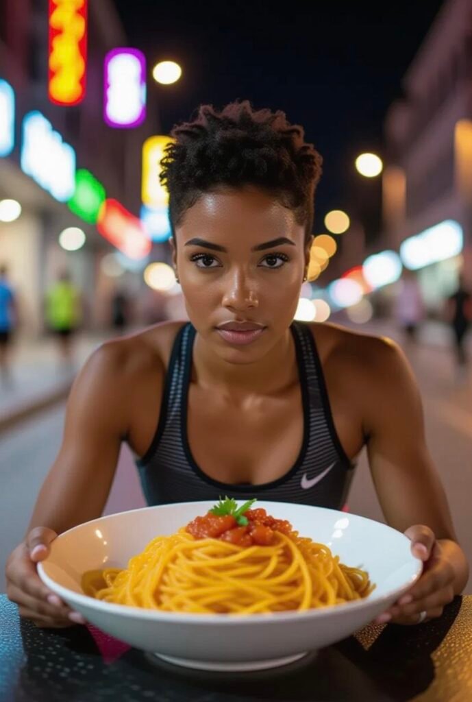 Corredora con plato de pasta