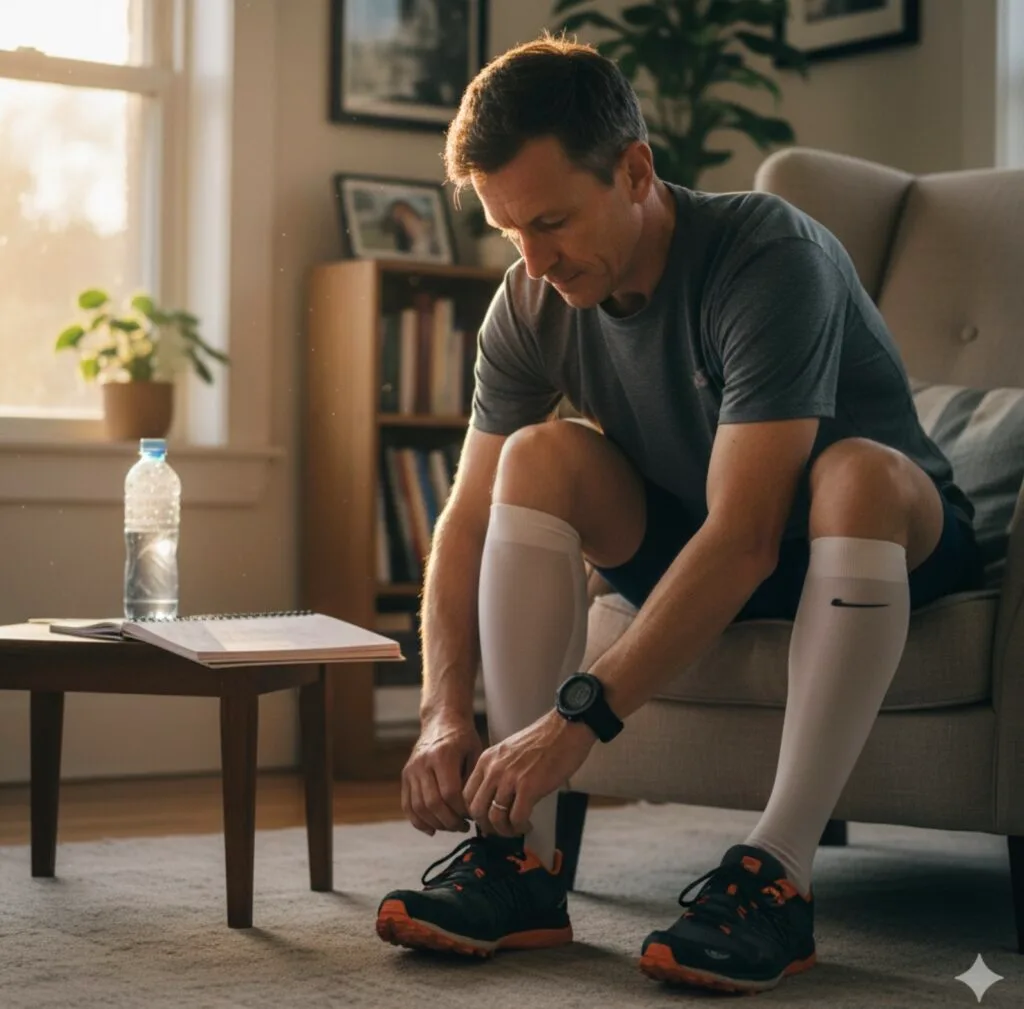 Abrochándose las zapatillas antes de correr