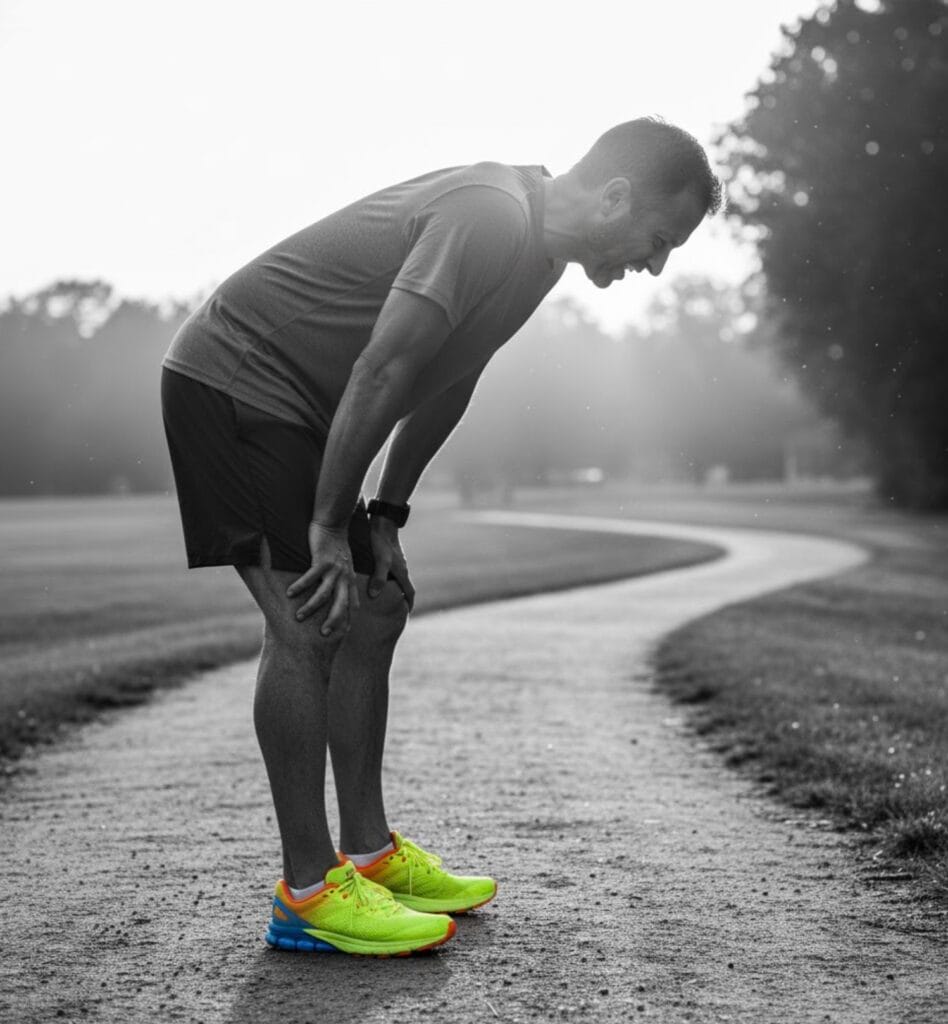 Corredor cansado en el muro